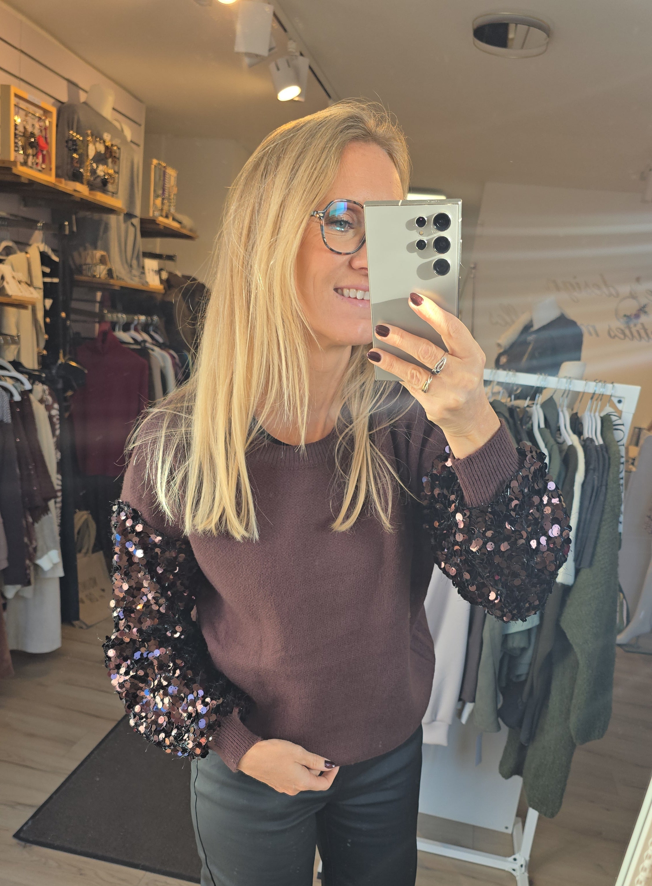 Pull strass brun