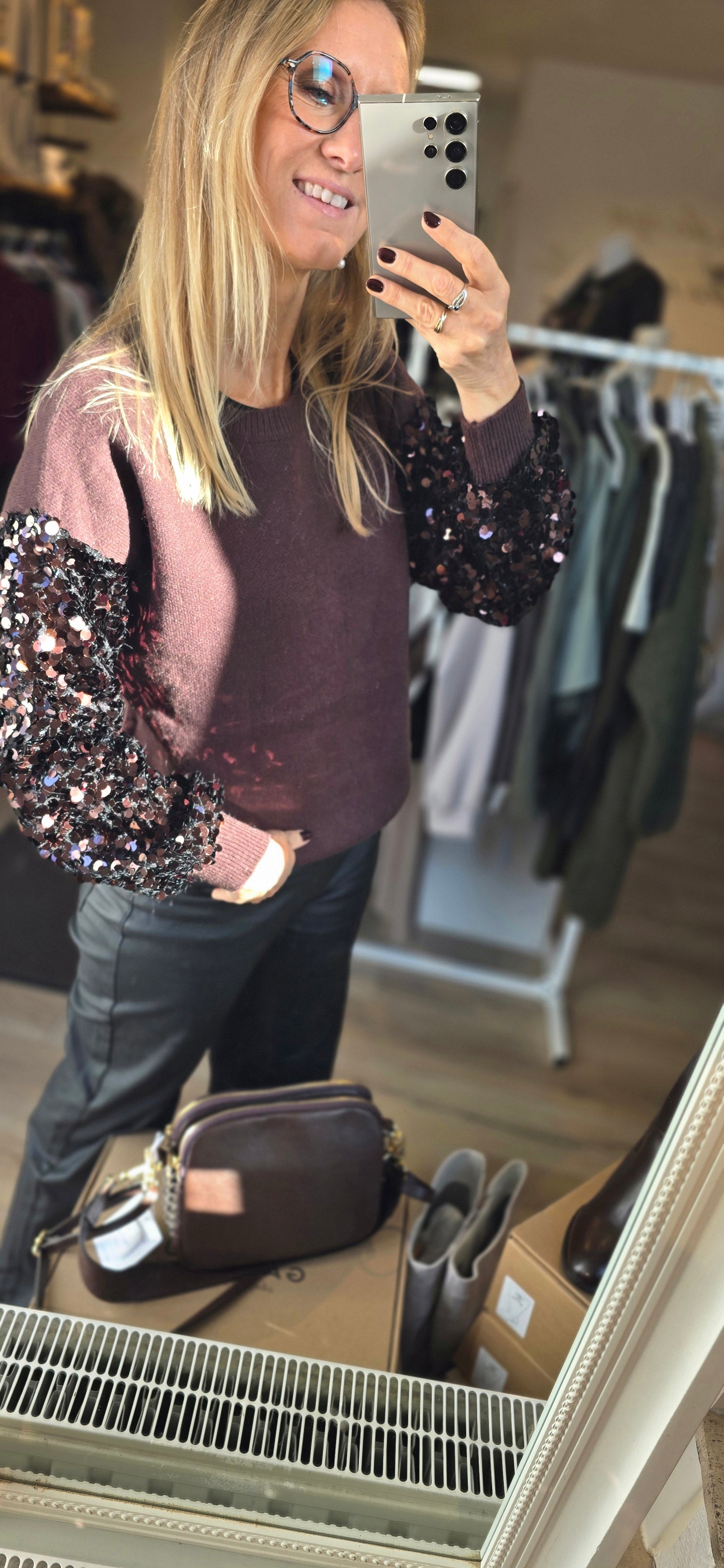 Pull strass brun