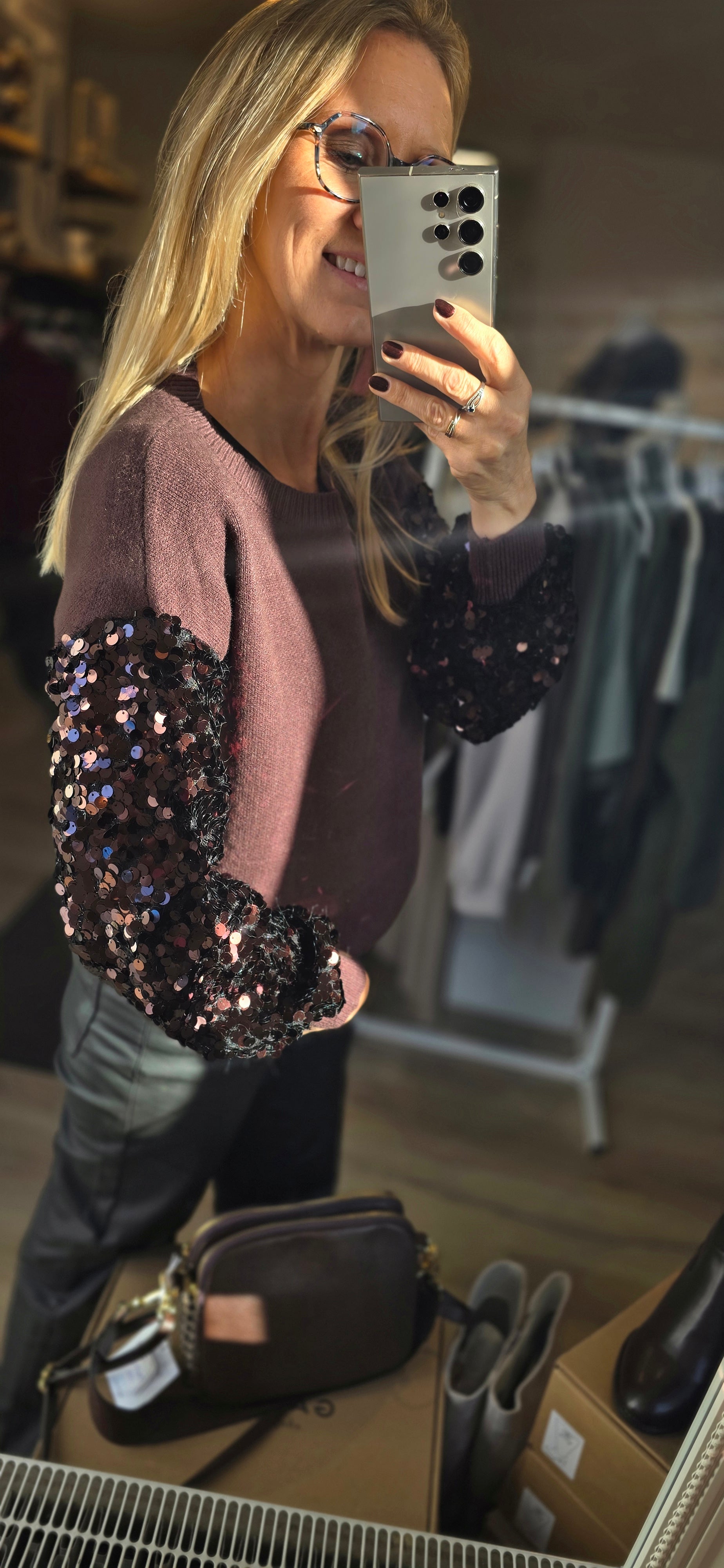 Pull strass brun