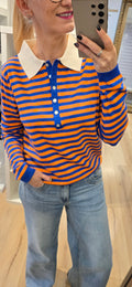 Polo rayé bleu et orange