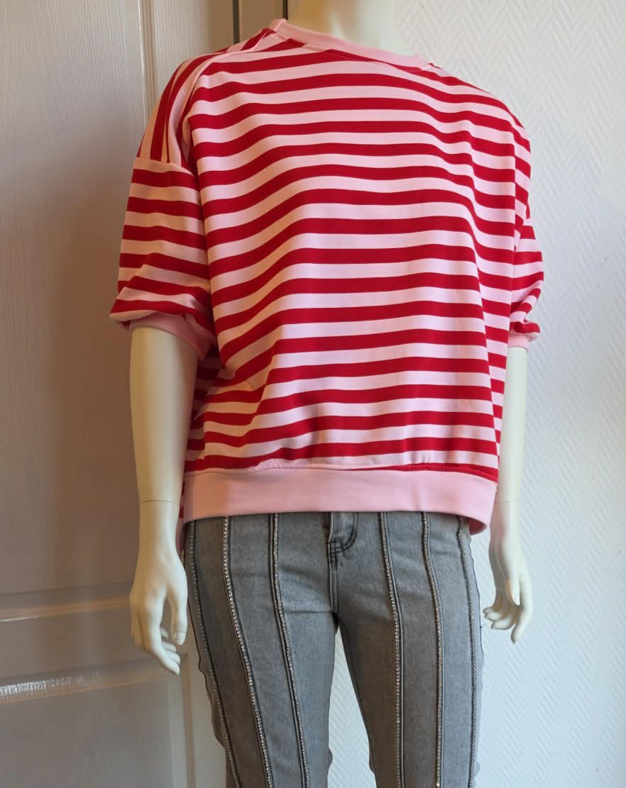 Sweat ligné rouge/rose