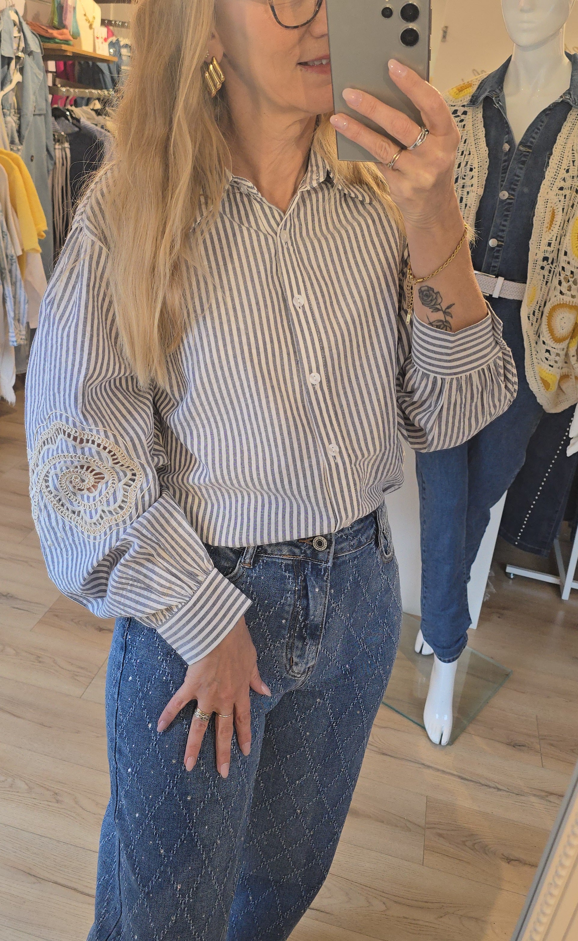 Chemise ligné bleu/gris et blanc